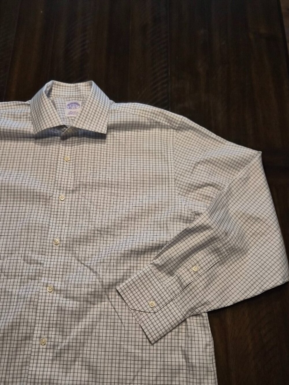 Brooks Brothers Dress Shirt Mens 16-33 Black White Check Supima Office G981